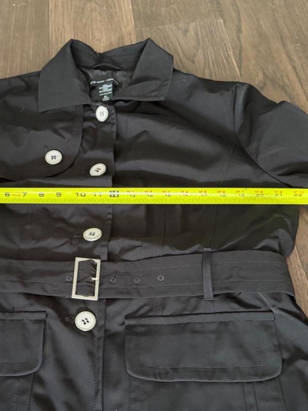 New York & Company Black Knee length Trench Dress Rain Coat with Belt XL - Picture 4 of 7